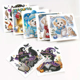 8 pcs Diamond Art Painted Greeting Card, Halloween Kitten Christmas Puppy 5D DIY Special Shape Diamond Card Creative Gift, Christmas Thanksgiving Greeting Card Congratulation
