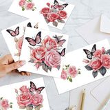 6pcs Diamond Painting Kit Greeting Card, Pink Rose 5D DIY Diamond Handmade Holiday Greeting Card with Envelope, Christmas Gift Congratulation