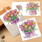 6pcs Diamond Painting Kit Greeting Card, Tulip Bouquet 5D DIY Diamond Handmade Holiday Greeting Card with Envelope, Christmas Gift Congratulation