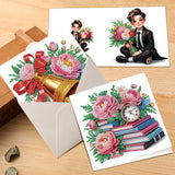 6pcs Diamond Painting Kit Greeting Card, Book Lady 5D DIY Diamond Handmade Holiday Greeting Card with Envelope, Christmas Gift Congratulation