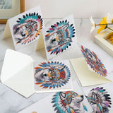 6pcs Diamond Art Painting Kit Greeting Card, Featured Feather Wolf Head 5D DIY Special Shape Diamond Greeting Card Creative Gifts, Christmas Thanksgiving Greeting Card Congratulation