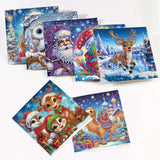 8 pcs Diamond Art Painted Greeting Card, Santa Claus Owl Camel 5D DIY Special Shape Diamond Card Creative Gift, Christmas Thanksgiving Greeting Card Congratulation