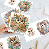 6pcs Diamond Painting Kit Greeting Card, Owl 5D DIY Diamond Handmade Holiday Greeting Card with Envelope, Christmas Gift Congratulation