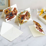 6pcs Diamond Painting Kit Greeting Card, Sunflower Yellow Cow 5D DIY Diamond Handmade Holiday Greeting Card with Envelope, Christmas Gift Congratulation