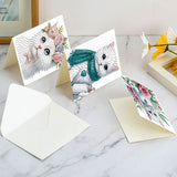 6pcs Diamond Painting Kit Greeting Card, White Cat 5D DIY Diamond Handmade Holiday Greeting Card with Envelope, Christmas Gift Congratulation