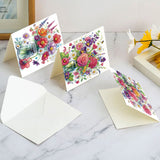 6 pcs Diamond Art Painted Greeting Card, Vase Beautiful Flowers 5D DIY Special Shape Diamond Card Creative Gift, Christmas Thanksgiving Greeting Card Congratulation