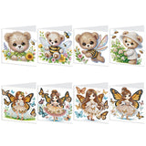 8 pcs Diamond Art Painted Greeting Card, Bee Bear Butterfly 5D DIY Special Shape Diamond Card Creative Gift, Christmas Thanksgiving Greeting Card Congratulation