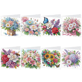 8 pcs Diamond Art Painted Greeting Card, Pretty Flower 5D DIY Special Shape Diamond Card Creative Gift, Christmas Thanksgiving Greeting Card Congratulation