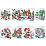 8 pcs Diamond Art Painted Greeting Card, Christmas Penguin Snowman 5D DIY Special Shape Diamond Card Creative Gift, Christmas Thanksgiving Greeting Card Congratulation