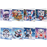 8pcs Diamond Art Painting Greeting Card, Bear, Dog, Cat Animals 5D DIY Special Shape Diamond Creative Gift, Greeting Card Set Gift Birthday Thanksgiving Greeting Card Congratulation