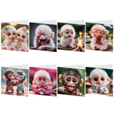 8 pcs Diamond Art Painting Greeting Card, Big Eye Monkey 5D DIY Special Shape Diamond Card Creative Gift, Christmas Thanksgiving Greeting Card Congratulation