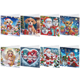 8 pcs Diamond Art Painted Greeting Card, Santa Gift Puppy 5D DIY Special Shape Diamond Card Creative Gift, Christmas Thanksgiving Greeting Card Congratulation