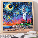 Full Diamond Painting kit - The lighthouse under the fantasy starry sky