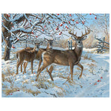 Full Diamond Painting kit - White-tailed Deer family on the snow