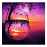 Full Diamond Painting kit - The reflection of leaves and sunrise in glass