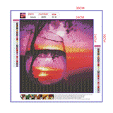 Full Diamond Painting kit - The reflection of leaves and sunrise in glass
