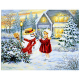 Full Diamond Painting kit - Little girl and christmas snowman