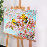 DIY Painting by number kit | Yellow warblers on the flower tree