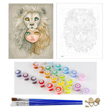 DIY Painting by number kit | The girl with heterochromatic eyes with the lion
