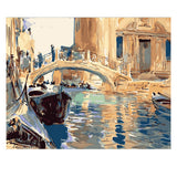 DIY Painting by number kit | Boats on the river under the bridge