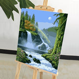 DIY Painting by number kit | Mountain waterfall scenery