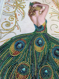 Crystal Rhinestone Diamond Painting Kit - Beautiful girl in a peacock dress (18.5x22.5inch) - Hibah-Diamond painting art studio