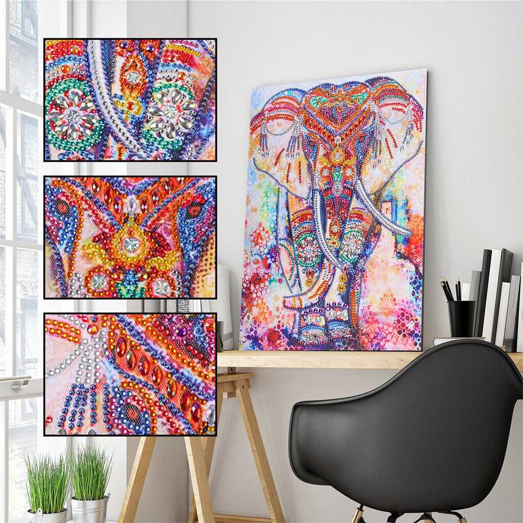 Crystal Rhinestone Diamond Painting Kit -Colored Elephant