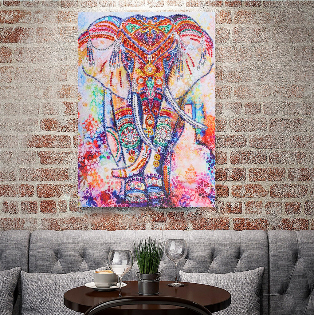 Crystal Rhinestone Diamond Painting Kit -Colored Elephant