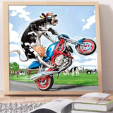 Full Diamond Painting kit - Cow riding a motorcycle
